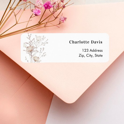 Wilde beige bloemen retouradres  etiket