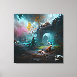 Wilde Beren in Lush Forest Landscape Canvas Afdruk