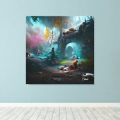 Wilde Beren in Lush Forest Landscape Canvas Afdruk (Insitu (Houten vloer))