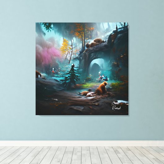 Wilde Beren in Lush Forest Landscape Canvas Afdruk (Insitu (Houten vloer))