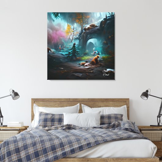 Wilde Beren in Lush Forest Landscape Canvas Afdruk (Insitu (Slaapkamer))