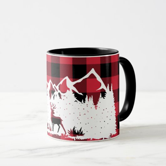 Wilde bergen Scene Red Buffalo Check Mok (Voorkant rechts)