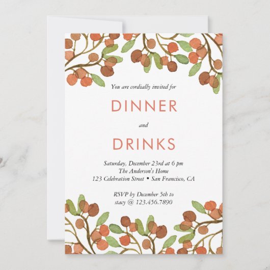 Wilde Berries Dinner en Drink Holiday Party Kaart (Voorkant)