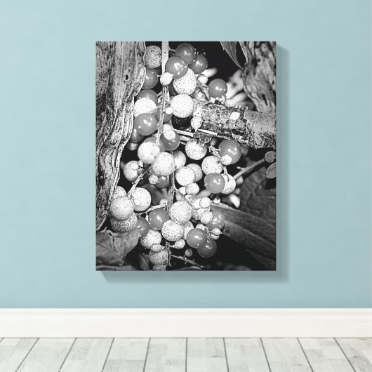 Wilde bessen zwart en wit canvas afdruk (Insitu (Houten vloer))