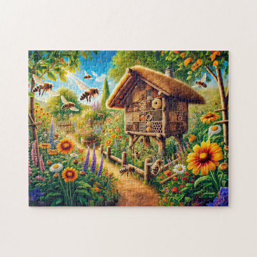 Wilde bijen in het Insect Hotel Legpuzzel (Horizontaal)