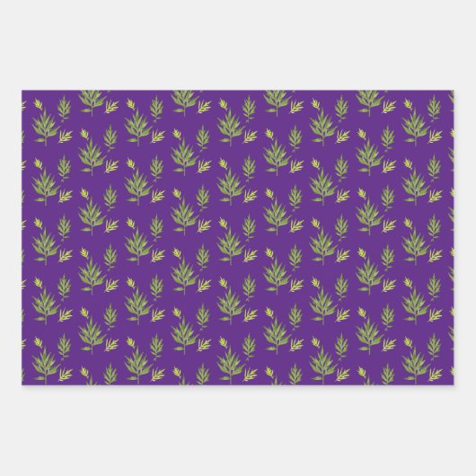 Wilde bladeren op een set inpakpapier vel (Voorkant 3)