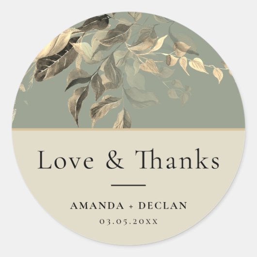 Wilde Bladeren Salie Groene Bloemige Trouw Ronde Sticker (Voorkant)