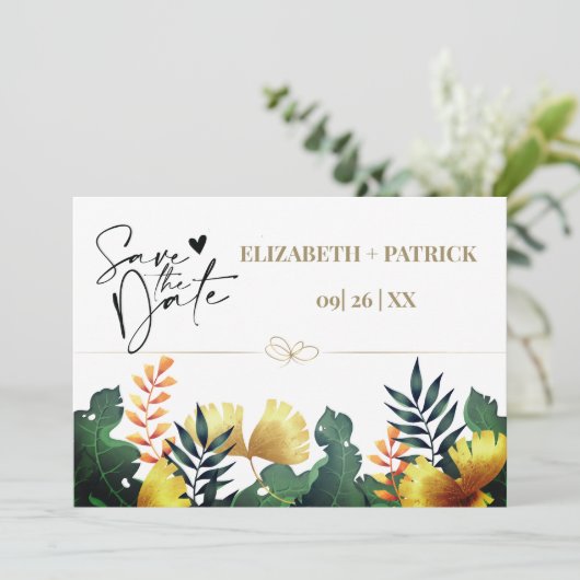 Wilde bladeren, save the date kaart (Staand voorkant)