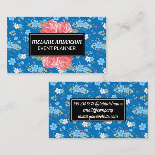 Wilde Blauwe Witte Bloemen Visitekaartje (Voorkant / Achterkant)