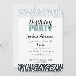 Wilde Blauwe Zwarte Zebra Verjaardags Glitter Fees Kaart