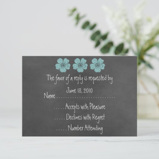 Wilde Blauwgroen Rozen Chalkboard RSVP-kaarten RSVP Kaartje (Staand voorkant)