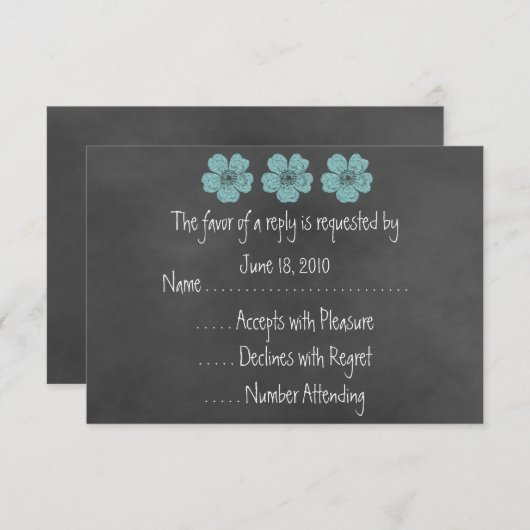 Wilde Blauwgroen Rozen Chalkboard RSVP-kaarten RSVP Kaartje (Voorkant / Achterkant)