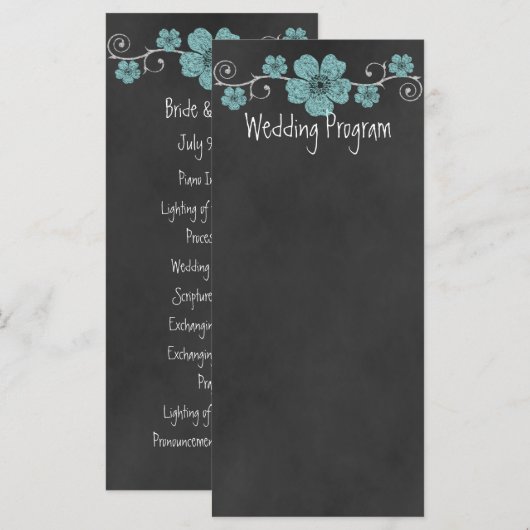 Wilde Blauwgroen Rozen Chalkboard Wedding Program  Programmakaart (Voorkant / Achterkant)