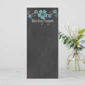 Wilde Blauwgroen Rozen Chalkboard Wedding Program  Programmakaart (Staand voorkant)