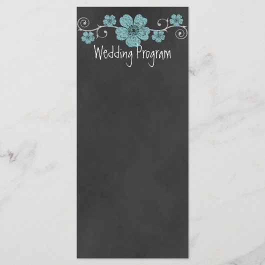 Wilde Blauwgroen Rozen Chalkboard Wedding Program  Programmakaart (Voorkant)