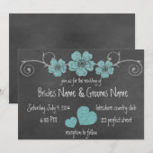 Wilde Blauwgroen Rozen Chalkboard Wedding Uitnodig Kaart (Voorkant / Achterkant)