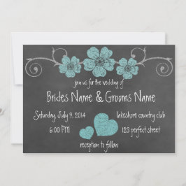 Wilde Blauwgroen Rozen Chalkboard Wedding Uitnodig Kaart
