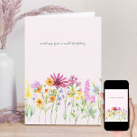 Wilde Bloeddierenkaart Kaart<br><div class="desc">wildbloem-verjaardagskaart,  met een titel die je een wilde verjaardag toewenst,  die je kunt bewerken als je dat wenst,  samen met de begroeting binnenin. Het ontwerp heeft een florale rand van kleurrijke wilde bloemen in roze lila oranje en geel met een roze bouquet op de achterkant.</div>