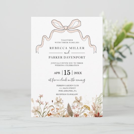 Wilde bloei boog moderne bruiloft uitnodiging (Staand voorkant)