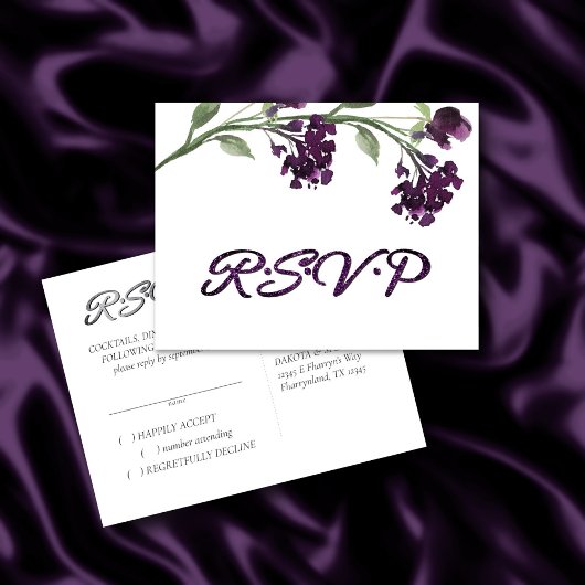 wilde bloei | Diepe Paarse Boheemse Bloemen RSVP Uitnodiging Briefkaart