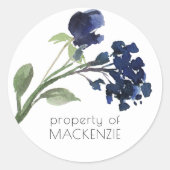 wilde bloei | Klassieke Blauwe Boheemse Bloem Cust Ronde Sticker (Voorkant)