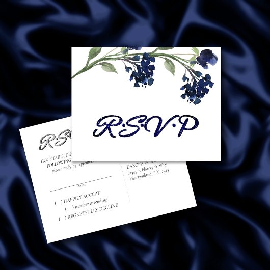 wilde bloei | Klassieke Blauwe Boheemse Bloem RSVP Uitnodiging Briefkaart