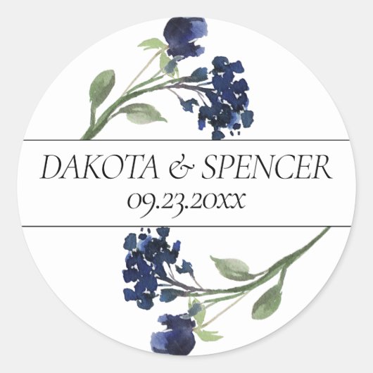 wilde bloei | Klassieke Blauwe Boheemse Tuinbloem Ronde Sticker (Voorkant)