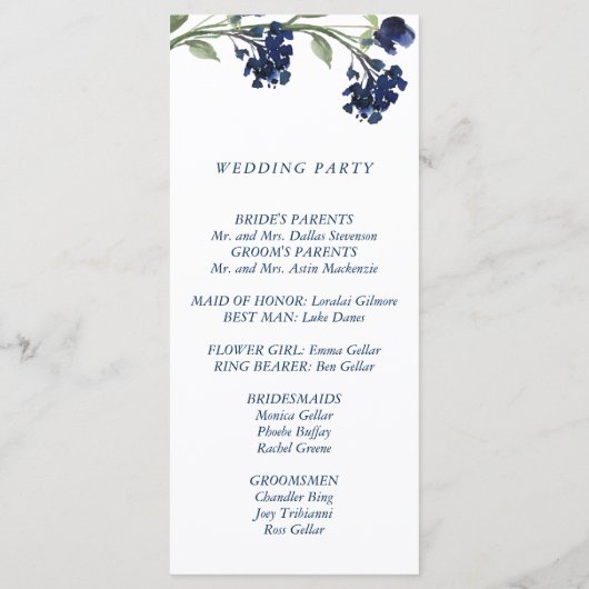 wilde bloei | Klassieke Blauwe Boheemse Tuinceremo Programmakaart (Achterkant)