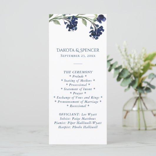 wilde bloei | Klassieke Blauwe Boheemse Tuinceremo Programmakaart (Staand voorkant)