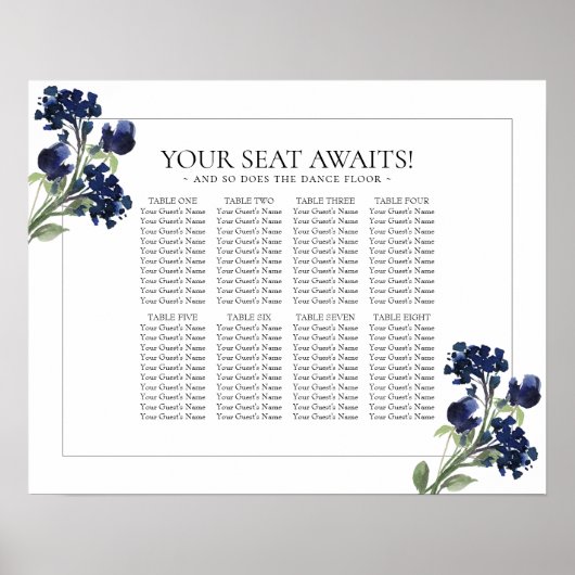 wilde bloei | Navy Blue Bohemian Flower Zitplaatse Poster (Voorkant)