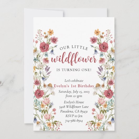 Wilde bloem 1e verjaardag kaart (Voorkant)