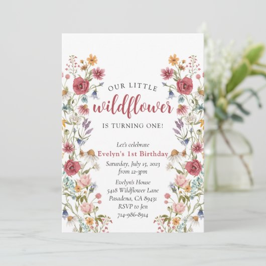 Wilde bloem 1e verjaardag kaart (Staand voorkant)