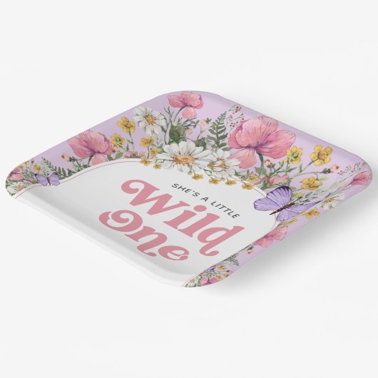 Wilde bloem 1e verjaardag papieren bordje (Gebogen)