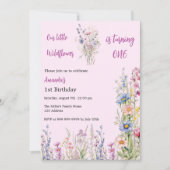 Wilde bloem 1e verjaardag roze paarse meisje kaart (Voorkant)