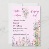 Wilde bloem 1e verjaardag roze paarse meisje kaart (Voorkant)