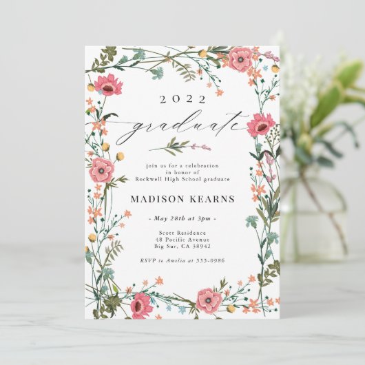 Wilde bloem 2022 Afstuderen Uitnodiging (Staand voorkant)