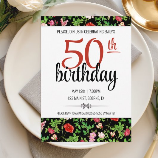 Wilde bloem 50ste verjaardag kaart