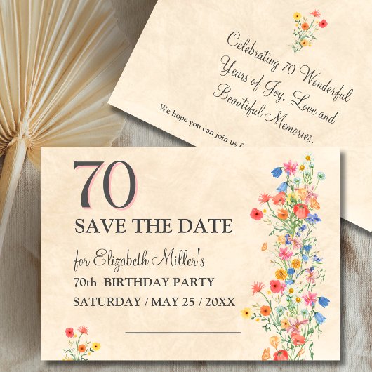 Wilde bloem 70e verjaardag Elegant Save The Date