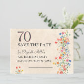 Wilde bloem 70e verjaardag Elegant Save The Date (Staand voorkant)