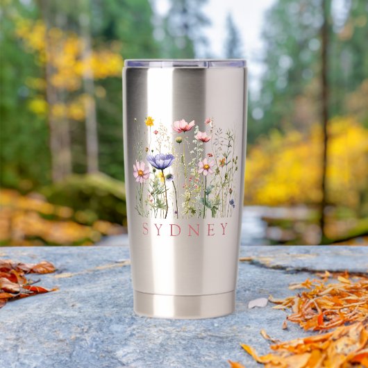 Wilde bloem aangepaste naam geïsoleerde drinkbeker (Buiten (Gedraaid)  )