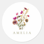 Wilde bloem aangepaste naam ronde sticker (Voorkant)
