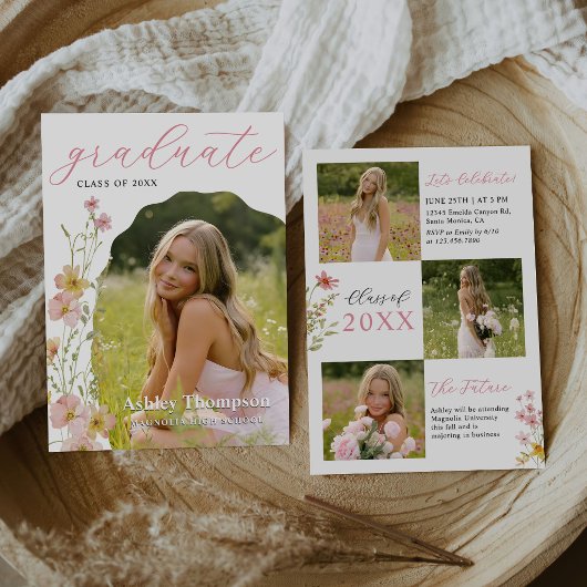 Wilde bloem afstudeerfeest foto collage kaart