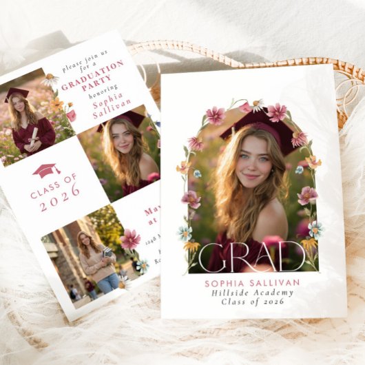 Wilde bloem afstudeerfeest Fotocollage Kaart