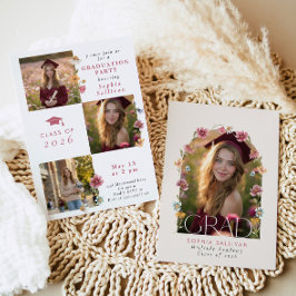 Wilde bloem afstudeerfeest Fotocollage Kaart