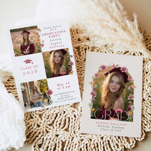 Wilde bloem afstudeerfeest Fotocollage Kaart
