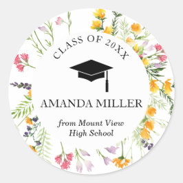 Wilde bloem afstuderen gepersonaliseerd afstuderen ronde sticker