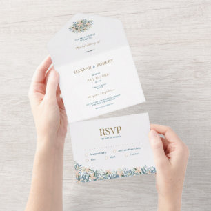 Wilde bloem All-in-One trouwuitnodiging RSVP All In One Uitnodiging
