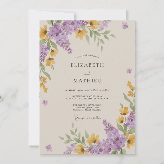 Wilde Bloem Amethyst Mosterd Wilde Bloem Bruiloft Kaart (Voorkant)