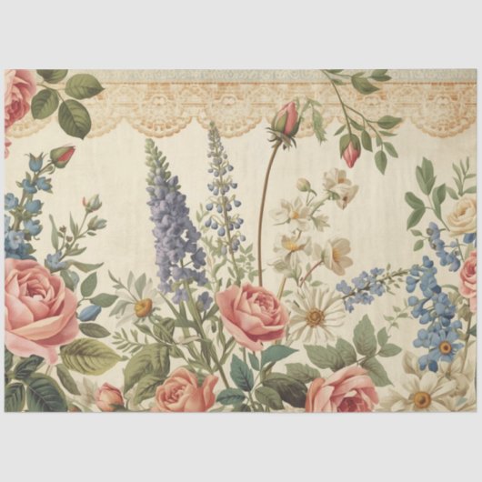 Wilde bloem & antieke roos decoupage cottagecore tissuepapier (Voorkant)