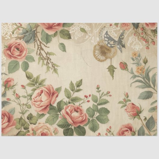 Wilde bloem & antieke roos decoupage cottagecore tissuepapier (Voorkant)